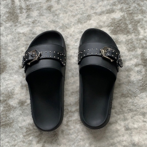 Givenchy Shoes - Givenchy Stud Embellished Buckle  Flat Slides